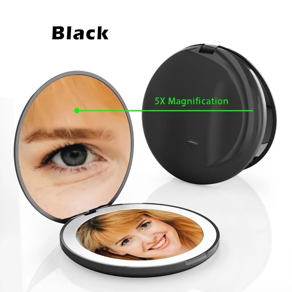 Pocket Mirror With Led Light Compact Makeup Mirror Small Mirrors Wholesale Mini