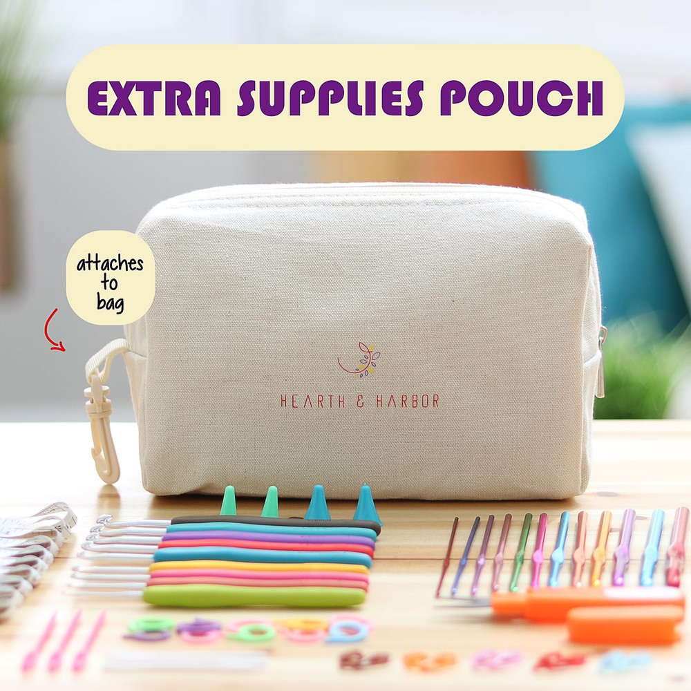 Beginner Crochet Kit with Yarn, Hooks, Bag, and Video Tutorials for All Ages