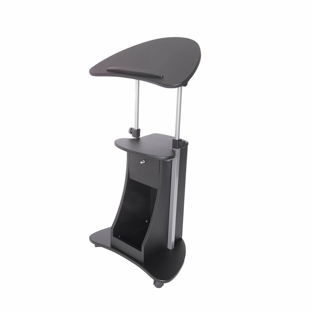 Techni Mobili Sit-to-Stand Rolling Laptop Holder Cart w/ Tilting Panel & Storage