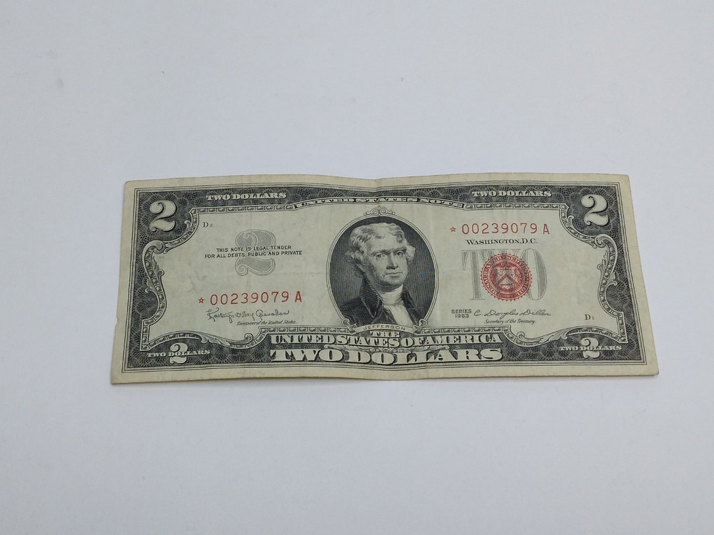 1963 Two Dollar $2 US Note Red Seal Star Note Lower Serial Number