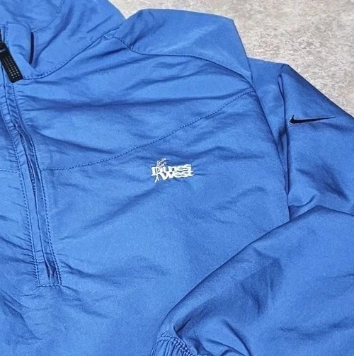 NIKE GOLF-Blue Poly Shell, Mens LS, 1/3.Zip, Weatherproof Golf Pullover-(XL)