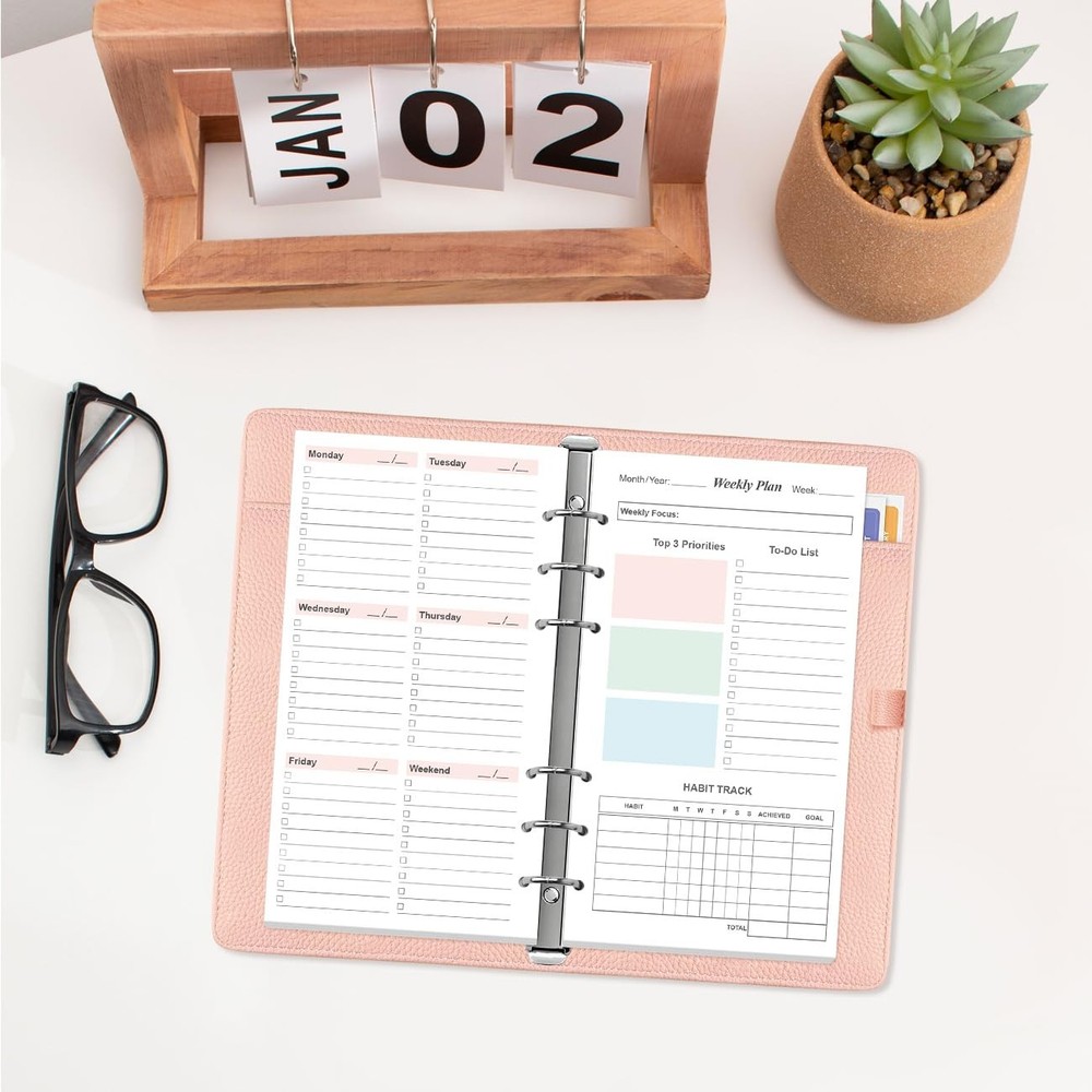 (2-Pack) A6 Weekly Planner Refills for Filofax Personal 2-Pack, White