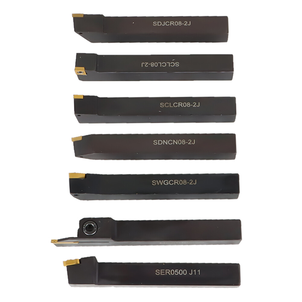 7Pcs 1/2" Lathe Tool Bit Thread Insert+Holder Set Carbide Indexable Turning Tool