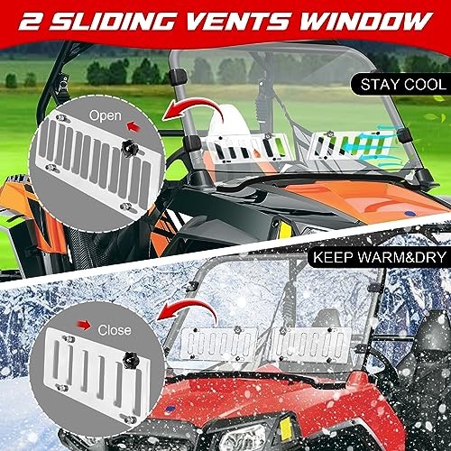 Scratch-Resistant UTV Front Full Windshield Slide-Vent Windshield Compatible