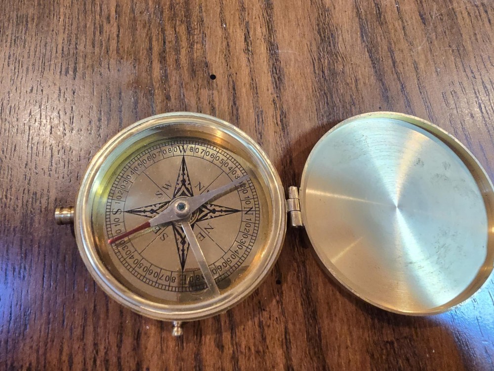 Antique Solid brass 3inch push button Pocket Compass