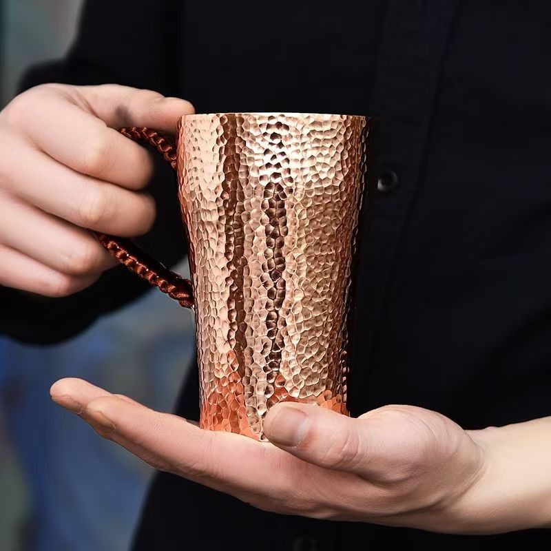 Hammer patterned pure copper drinking cup, teacup, coffee cup, thick mouthed cup