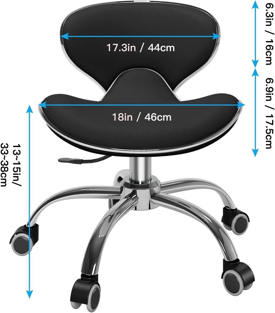 Adjustable Low Height Salon Technician Stool w/ Back Support Rolling Chair