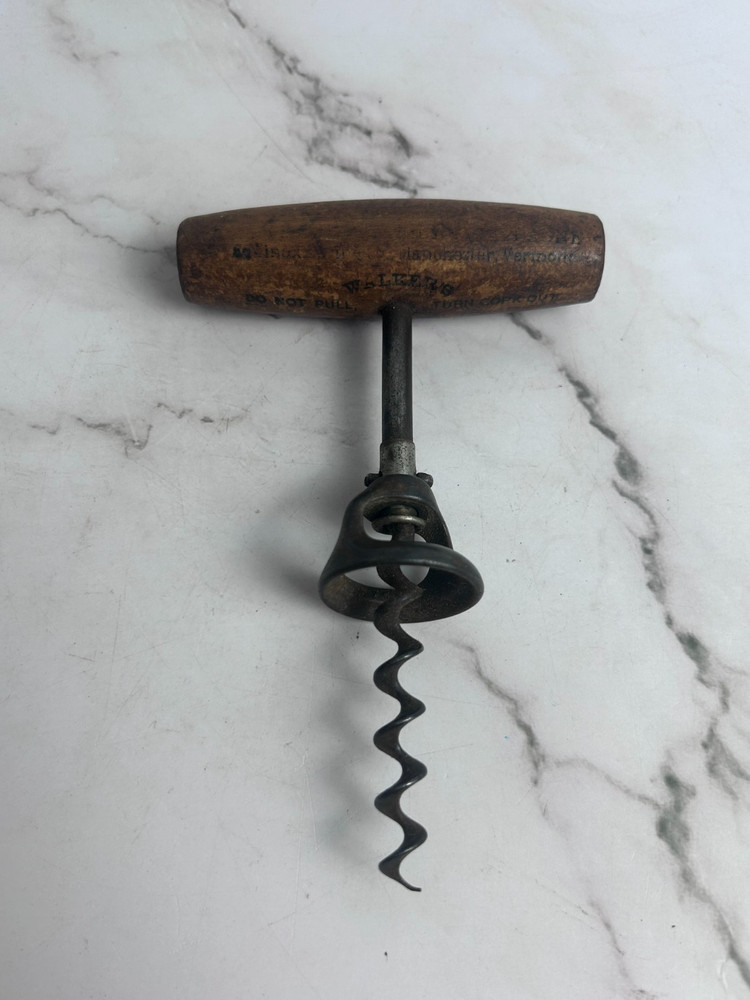 Antique T-Handle Corkscrew Wood Handle “Do Not Pull Turn Cork Out”