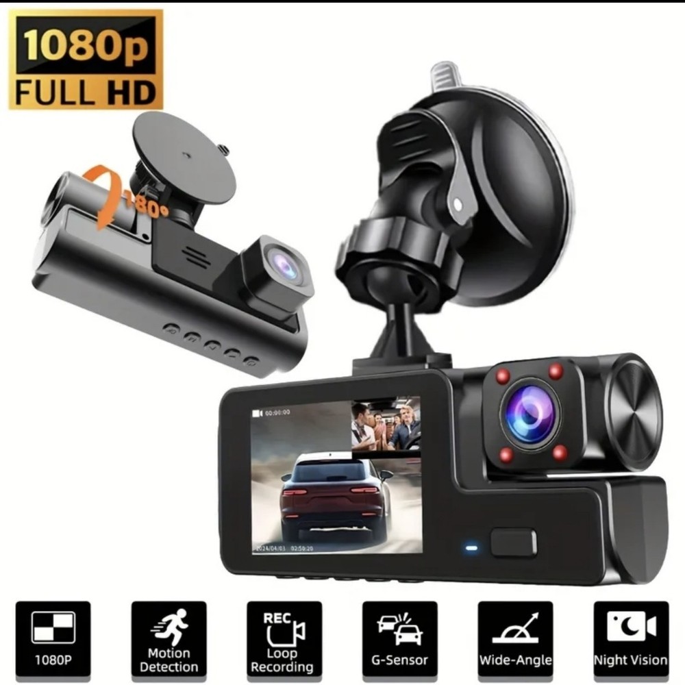 Dual 1080P Dash Cam 180 Degree Front & Rear Camera Motion Detection Loop...