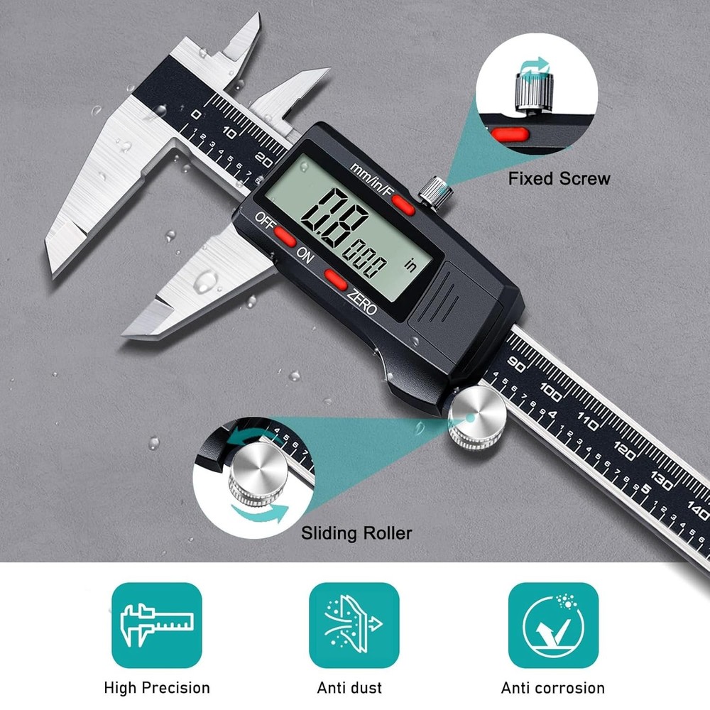 Precision 6 Inch Digital Caliper with Large LCD - Ideal for All Measuring Needs