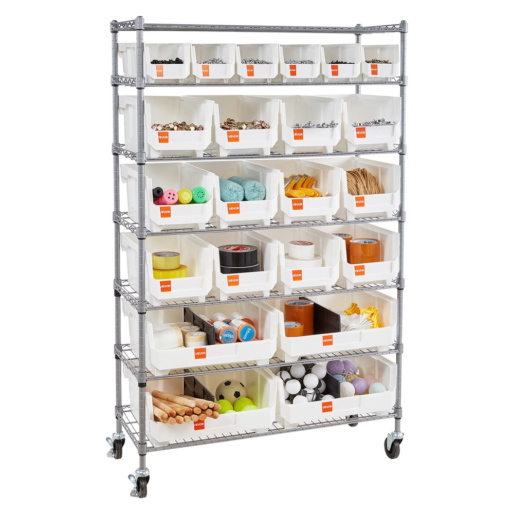 VEVOR Rolling Bin Storage Rack 7-Tier Bin Rack Storage System with 22 Bins