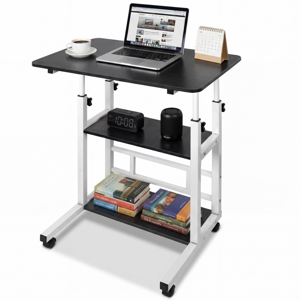 3 Tier Rolling Computer Desk Laptop Table Height Adjustable Study Table 60x40cm
