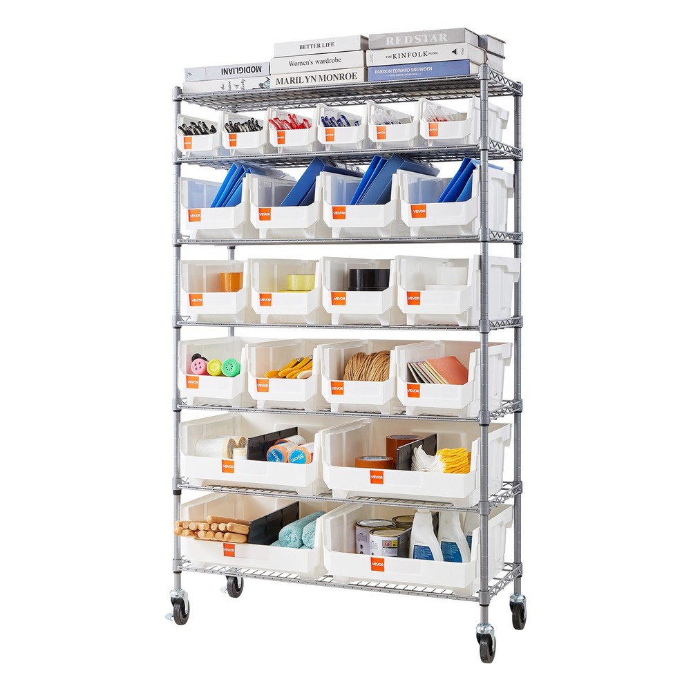 VEVOR Rolling Bin Storage Rack 7-Tier Bin Rack Storage System with 22 Bins