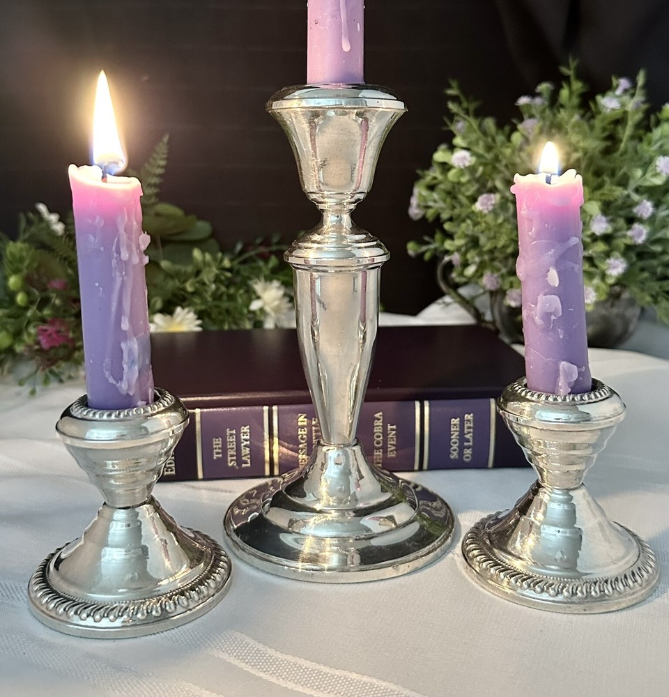 Sterling Silver Console Candle Holders Vintage Silver Taper Candlesticks - 3 Pcs