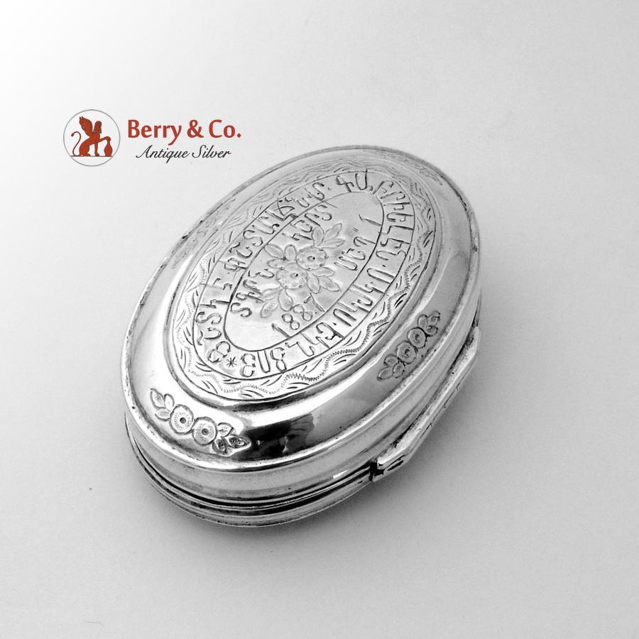Ornate Embossed Friendship Oval Box Silver 1930