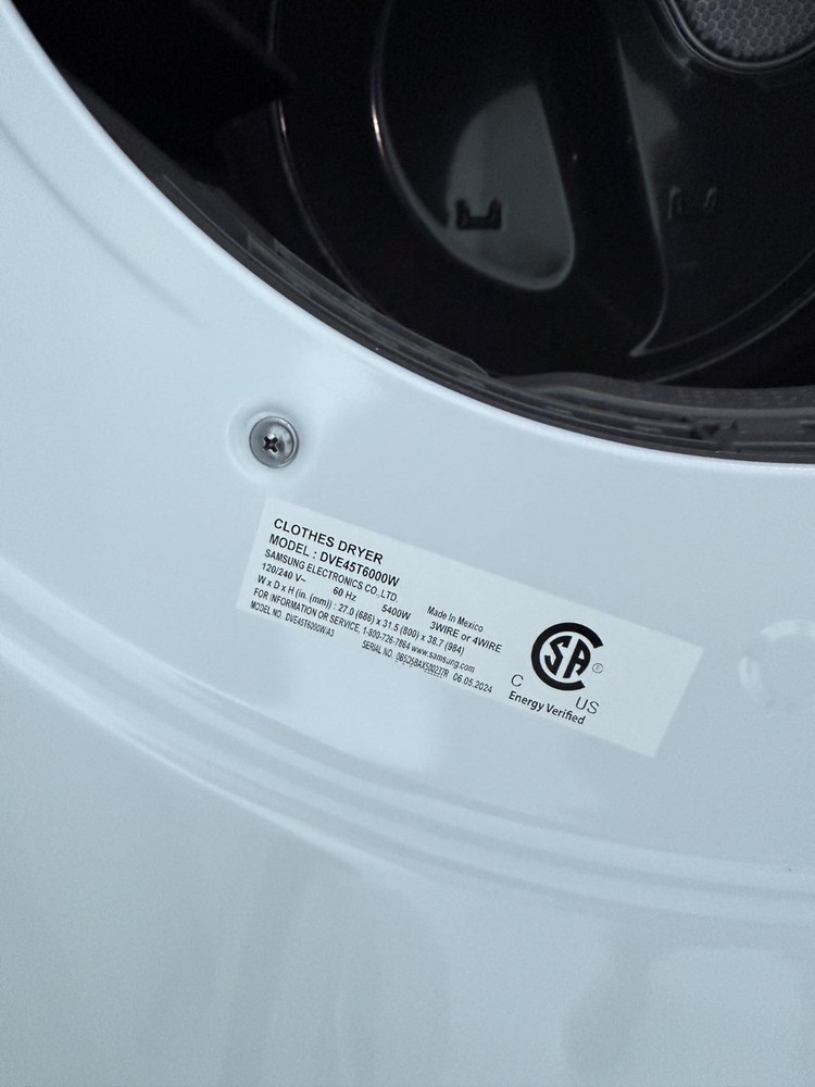 Samsung Stackable Washer and Dryer Set White WF45T6000AW & DVE45T6000W Open Box