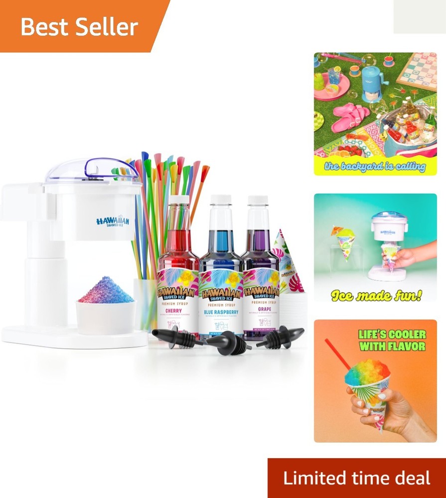 S700 Electric Snow Cone Maker with Cherry, Grape, Blue Raspberry Syrups & Cups