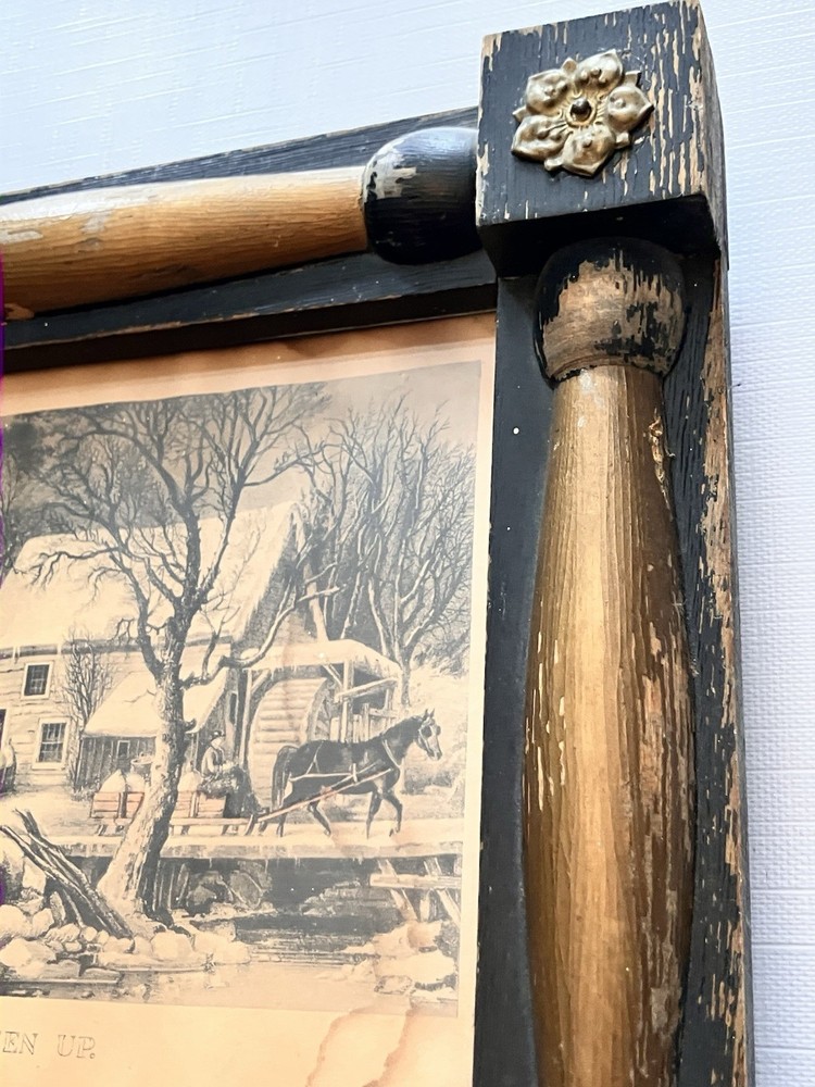 Vintage Currier & Ives Split Mirror/Print Wall Hanging