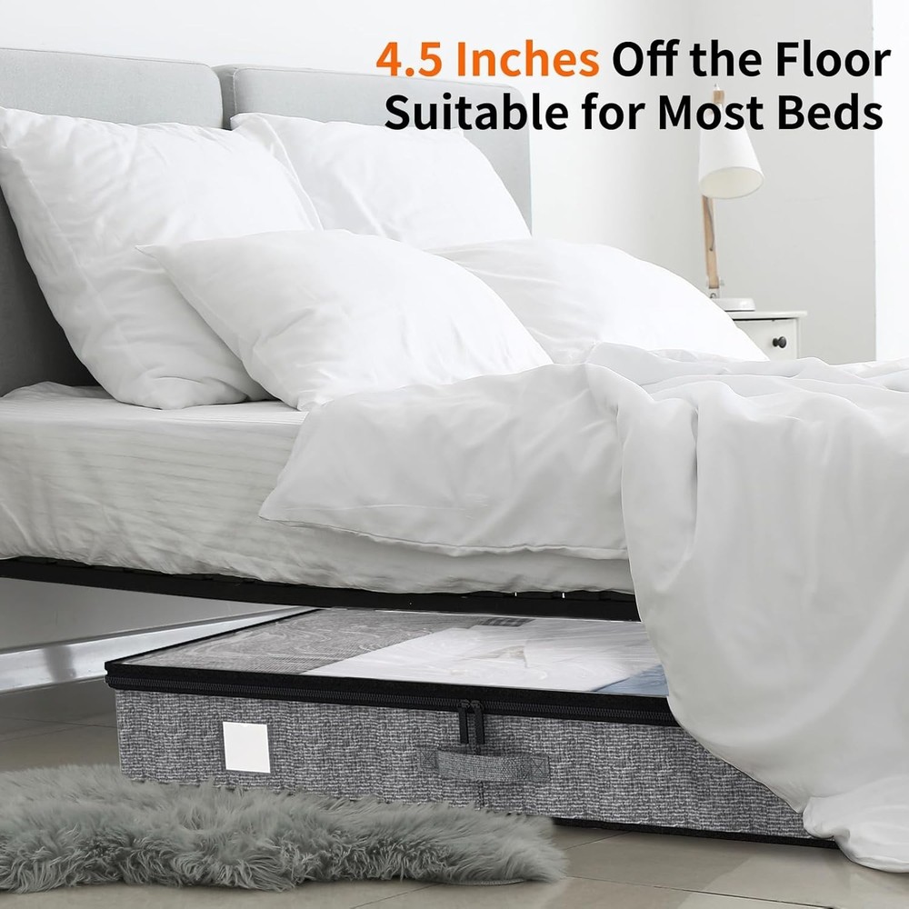 4 Pack Underbed Storage Containers Below 4.5 Inches Low Profile Under Bed