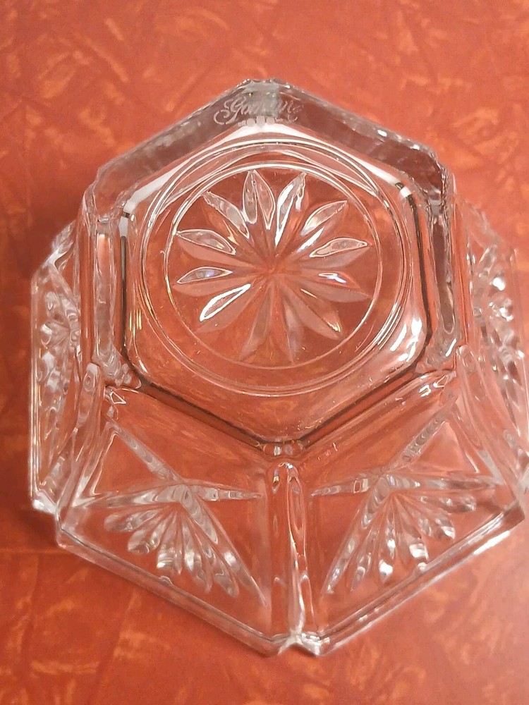 GORHAM CRYSTAL FAN DESIGNS CANDY NUT DISH SEXTAGONAL MARKED