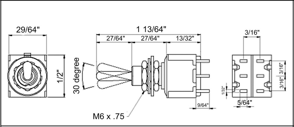 Switch Mini Toggle ON OFF ON Gold 081382GD