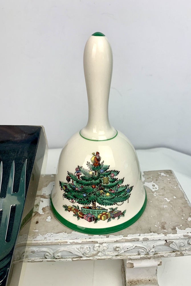 Spode Christmas Tree Handled Dinner Bell & Meat Fork In Box EUC