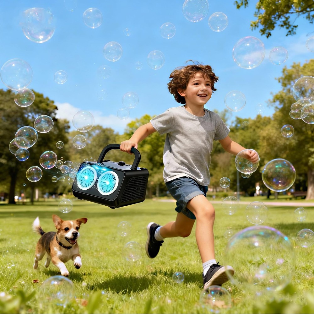Automatic Bubble Machine Upgrade Bubble Blower with 2 Fans,Plug in or Battery...