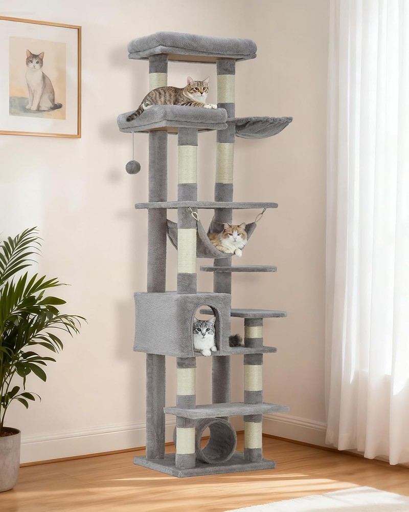 74" Large Cat Tree for Big Cat Multi-Level Tower w/ Scratching Post Condo Perch