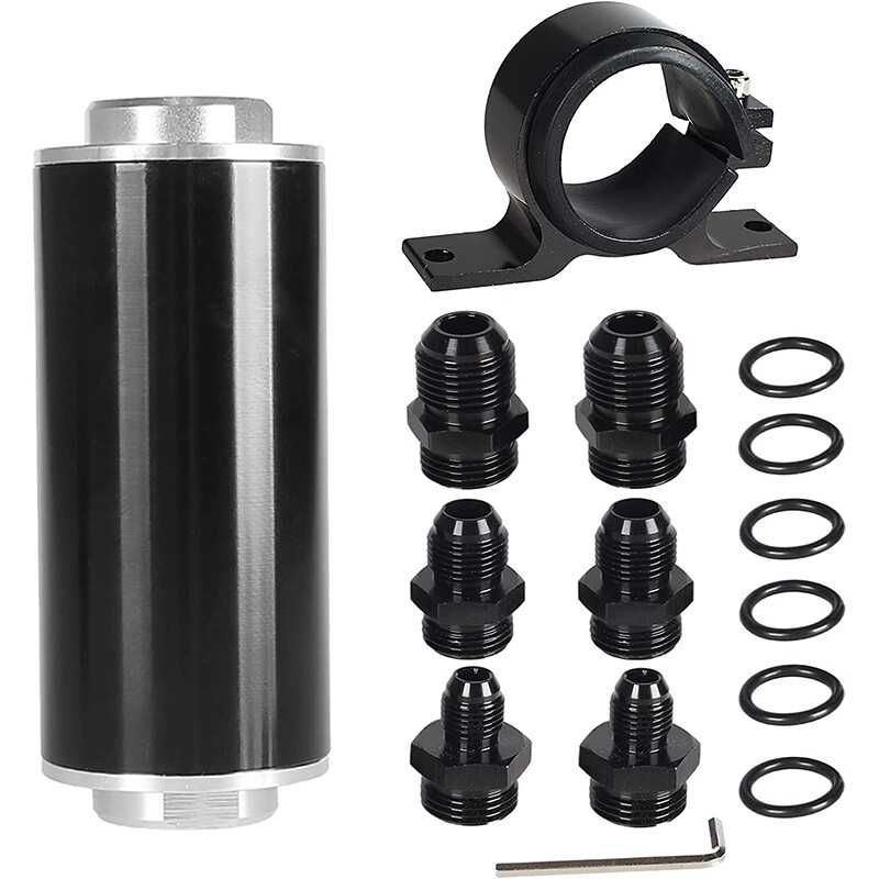 100 Micron Inline Fuel Filter w/ 6AN 8AN 10AN Fitting E85 Adapter Fuel Filter