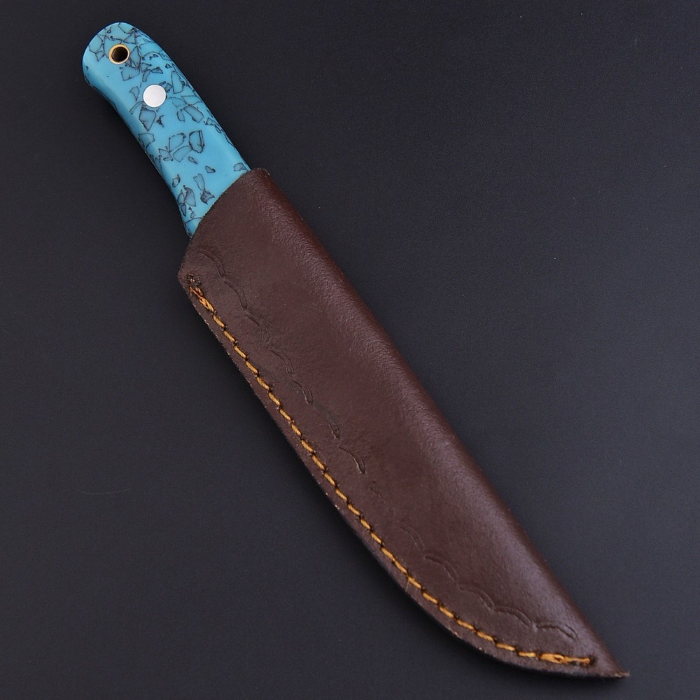 Handcrafted Fixed Blade Drop Point Hunting Knife Turquoise Handle
