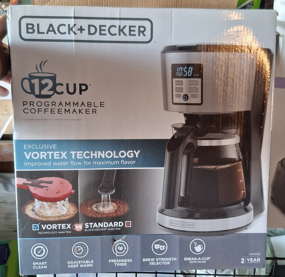 Black+Decker 12-Cup Programmable Coffeemaker – Vortex™ Technology, Silver
