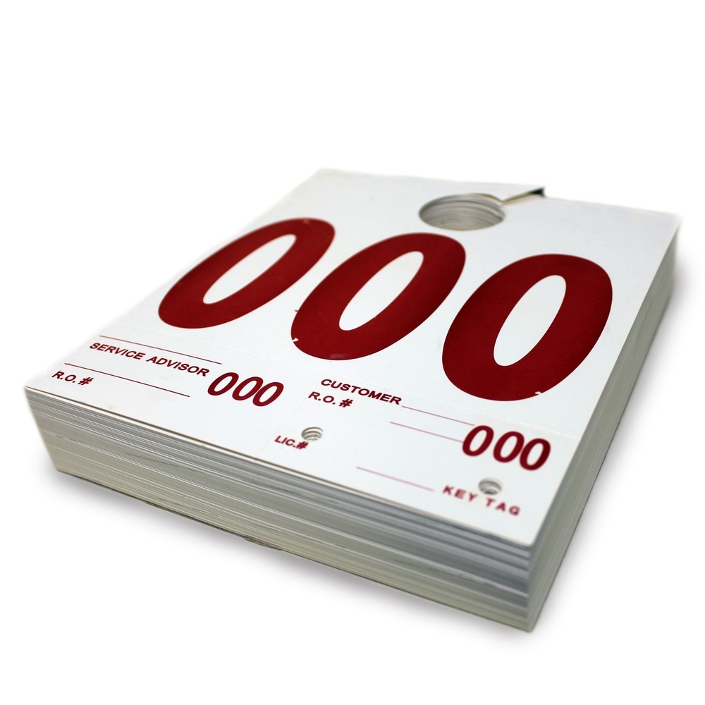 AUTO SERVICE NUMBERED HANG TAGS FOR AUTO SERVICE VEHICLE IDENTIFICATION