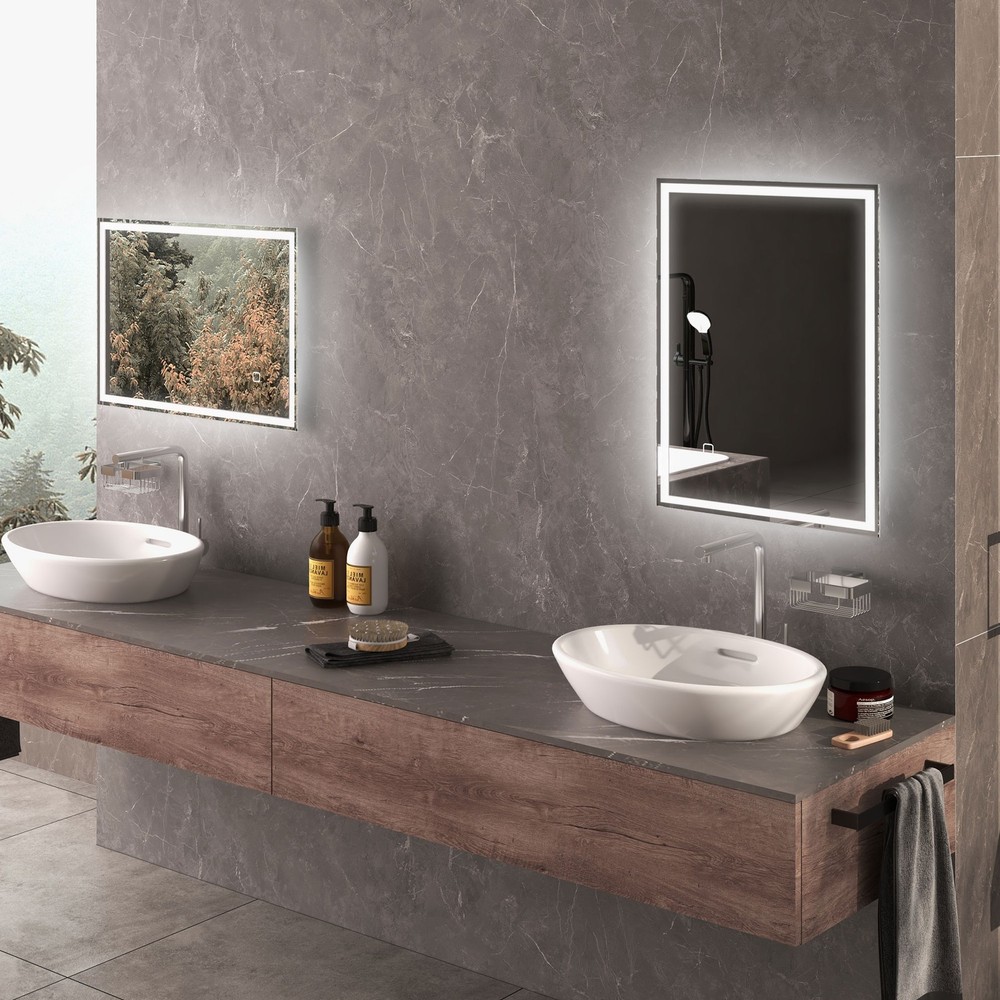 Dimmable Bathroom Mirror with LED Lights, 3 Colors, Memory Function