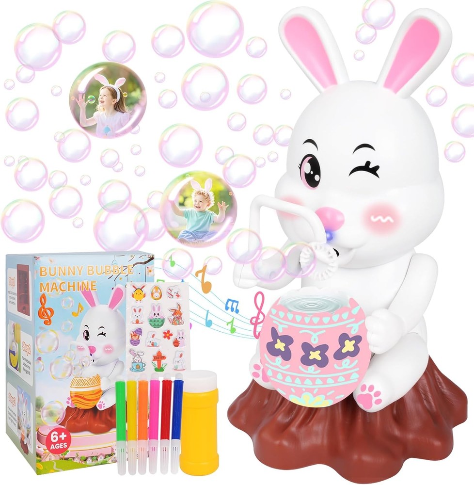 Easter Bubbles Bunny Bubble Machine for Kids, Rabbit Bubble Blower Toy with Refi