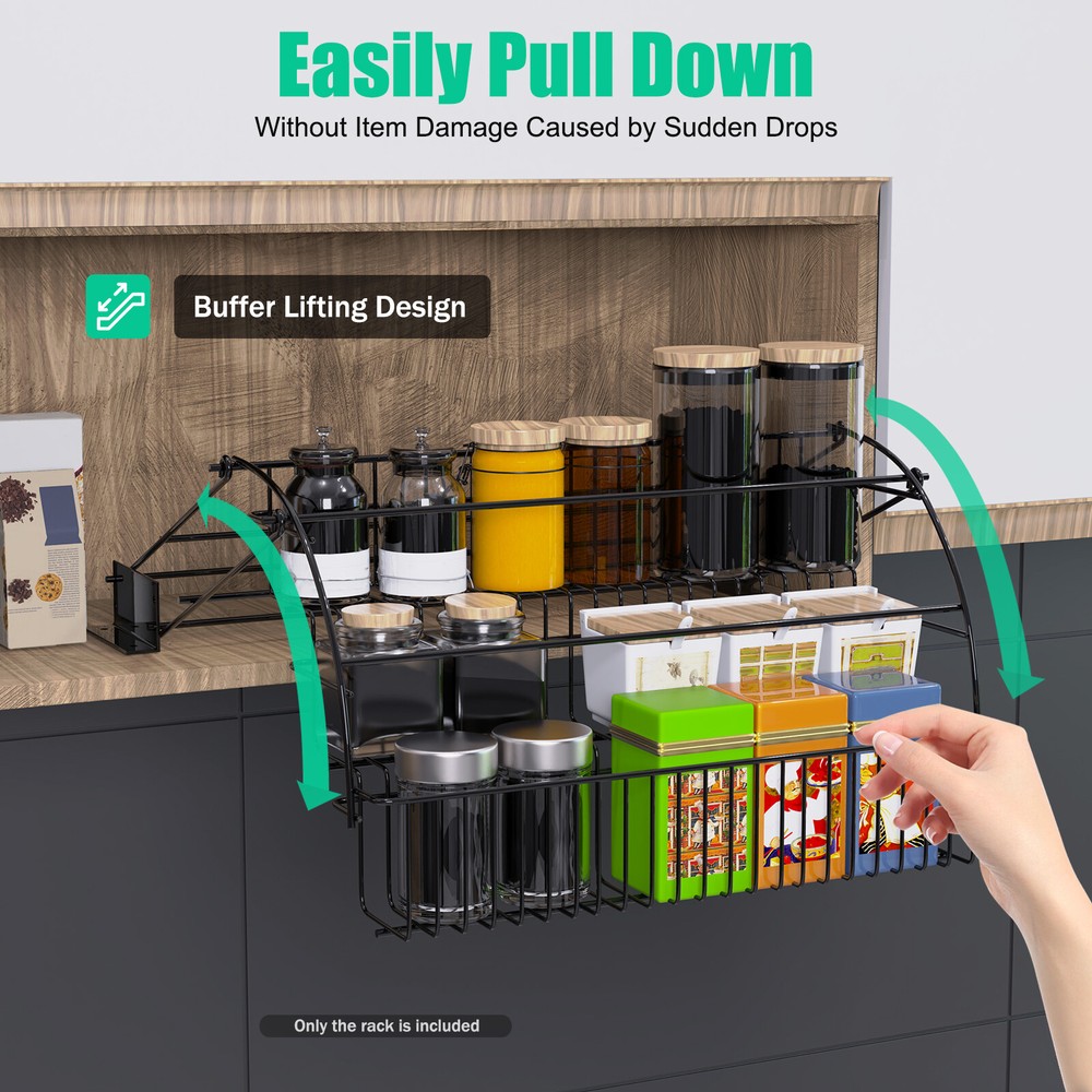 3 Layers Pull Down Spice Rack Pull Out Metal Cabinet Organizer Kitchen Stand