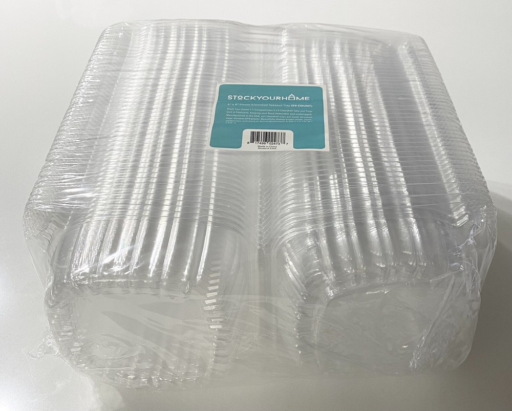 Take-Out Containers Clear Hinged Clam Shell Boxes (50 Pack) 5"x 5"x 3. New