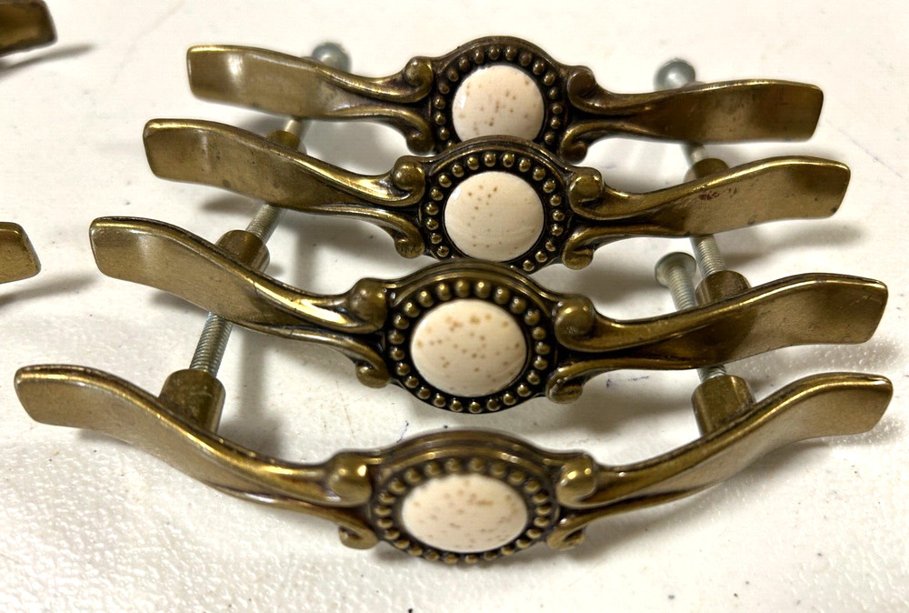 8 Vintage Brass Drawer Pulls, 5" Long, has 3" Hole separation