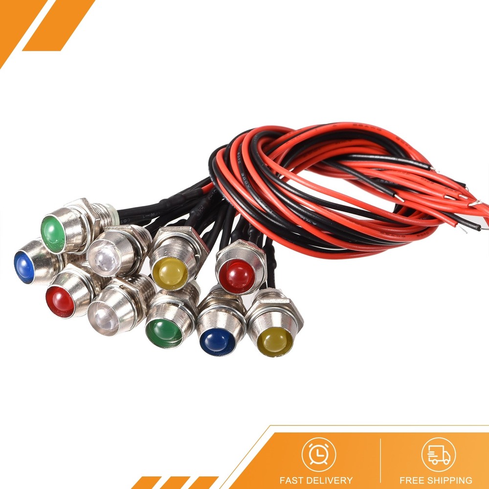 10Pack LED Indicator Light AC/DC 110V 8mm Panel Mount Metal Shell