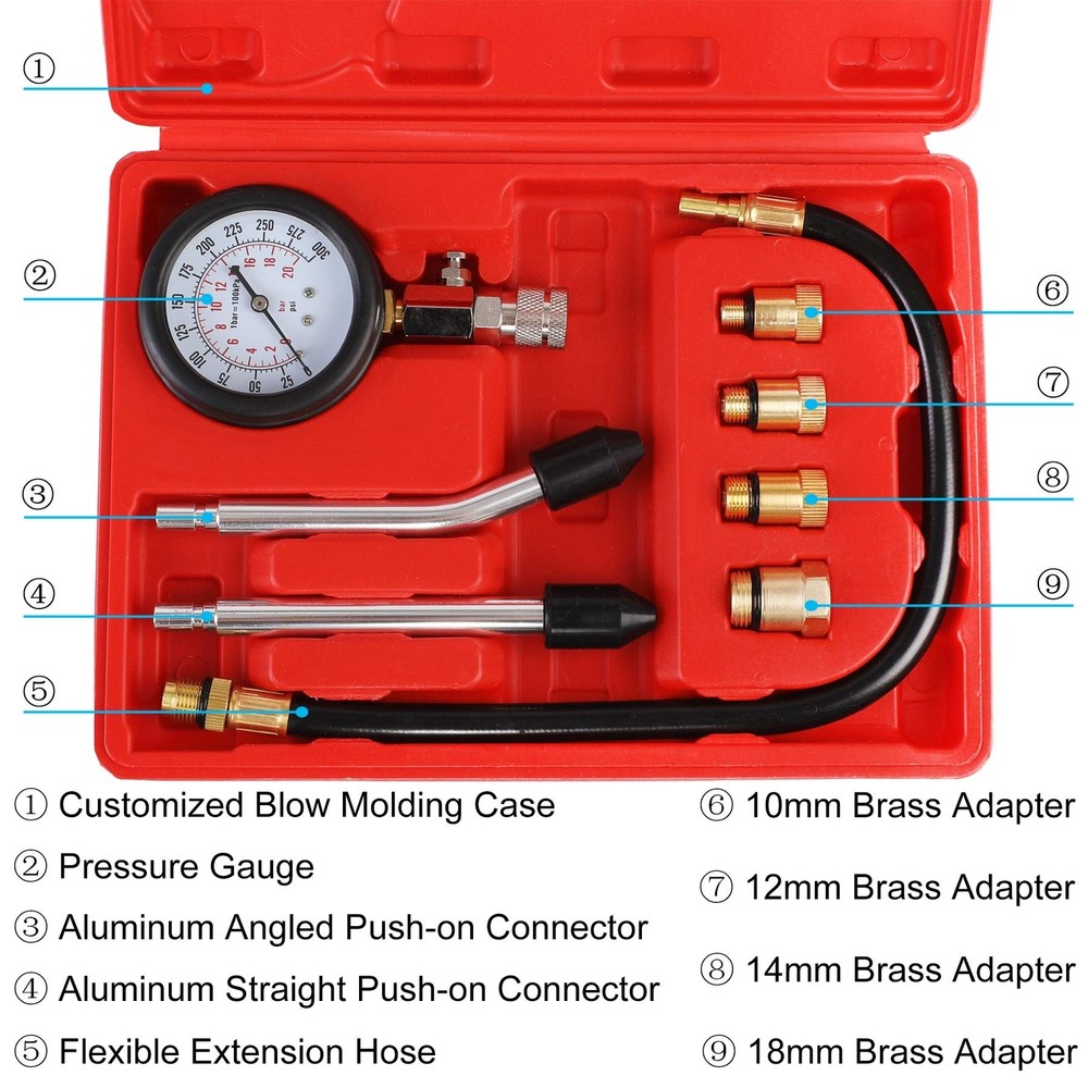 Compression Tester Kit, Small Engine Cylinder Test Pressure Gauge Tool Set fo...