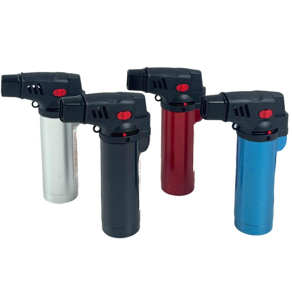 4 Pack Jumbo 4" Jet Flame Double Torch Refillable Lockable Windproof metalcolor