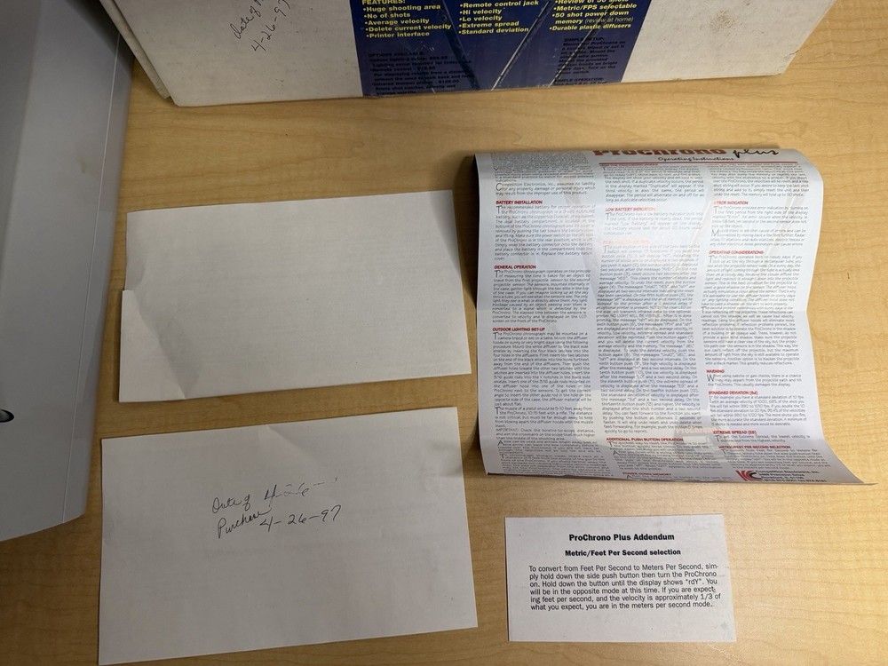 Prochrono Plus Chronograph Competition Velocity Electronics + Box VG Tested