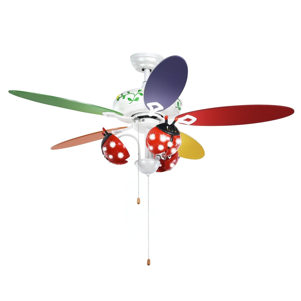 52" Ceiling Fan w/Light Kids Fan Light w/Pull Chain Control Beetle Multicolor