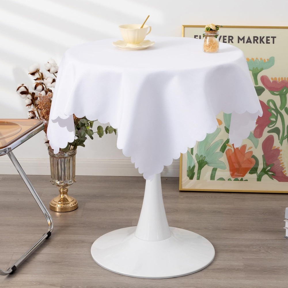 Small Square White Tablecloth 36 x 36 Inch Polyester Fabric Washable Table Co...