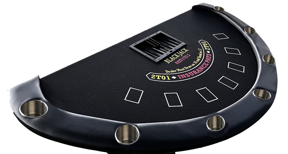 84" Blackjack Table, Folding Metal Legs, black felt, replaceable felt & armrest