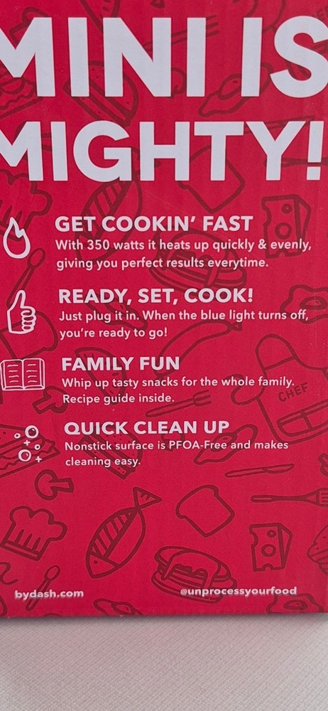 Dash Mini Maker Waffle Iron 4" Non-Stick Cooking Surface Red Compact Design