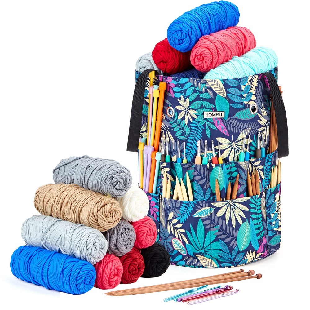 Large Crochet Bag with Customized Front Compartment for Knitting Accessories,...