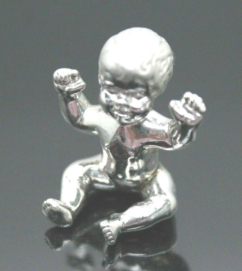 HAPPY BABY FIGURINE MINIATURE SOLID STERLING SILVER