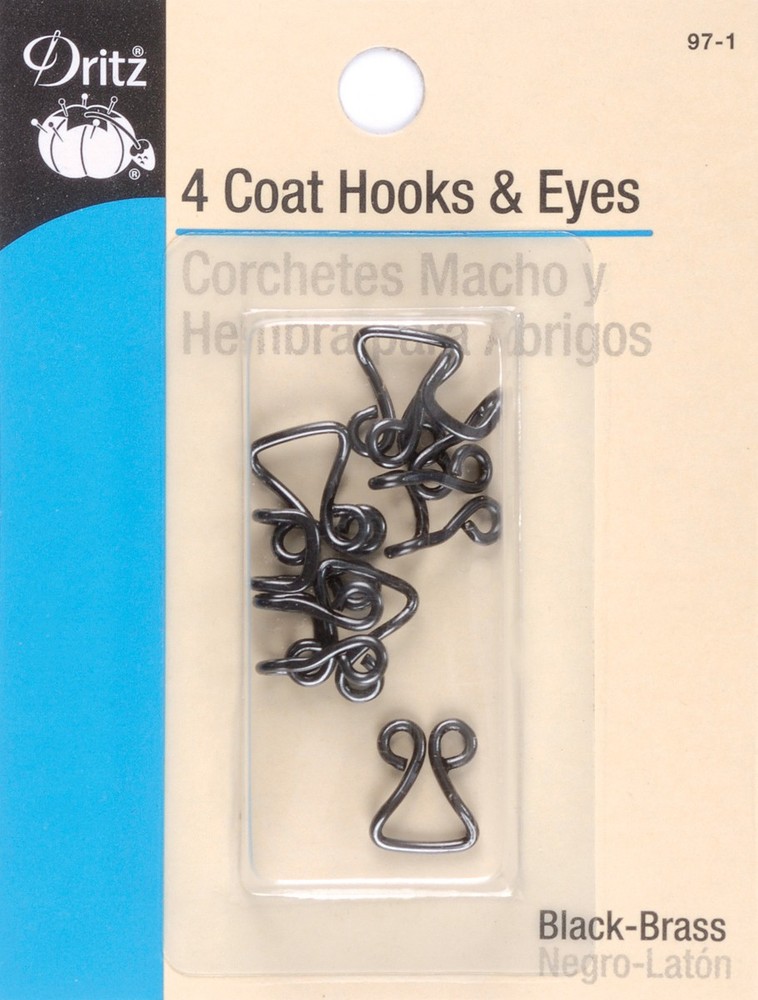 Dritz 97-1 Coat Hooks & Eyes 3/8" 4/Pkg-Black