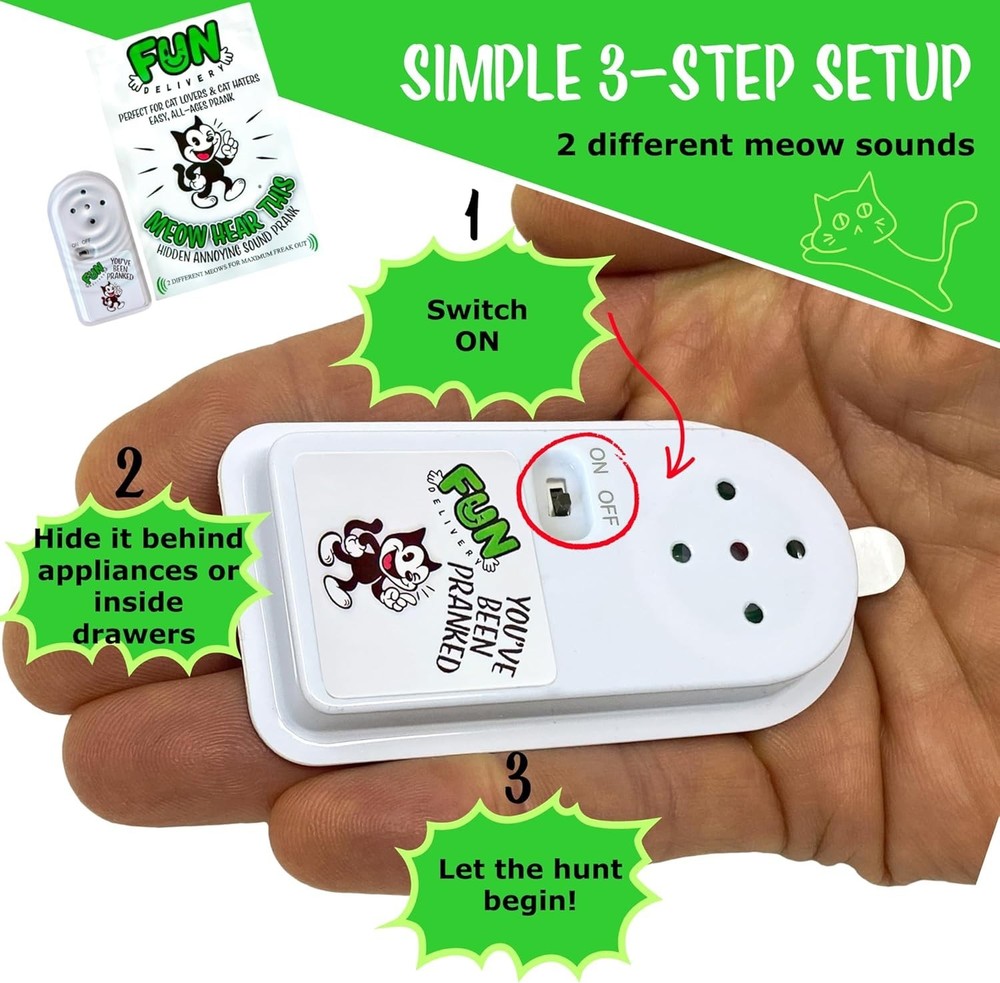 Compact Meowing Cat Prank Device - Randomized Sounds for Endless Laughter