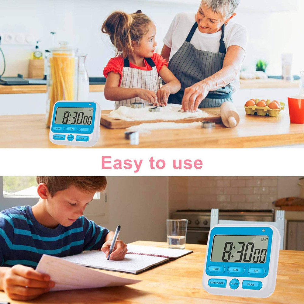 Upgraded Digital Kitchen Timer, On/Off Switch, 12/24 Hour Clock and Silent Timer